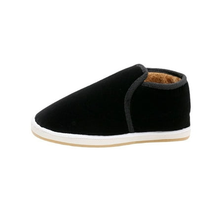 

UKAP Mens Winter Flats Slip-On Cotton Loafers Warm Casual Shoe Cozy Walking Shoes Womens Non-slip Lightweight Black with Lined 1# 4.5