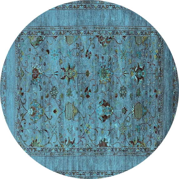 Ahgly Company Indoor Round Oriental Light Blue Industrial Area Rugs, 3' Round
