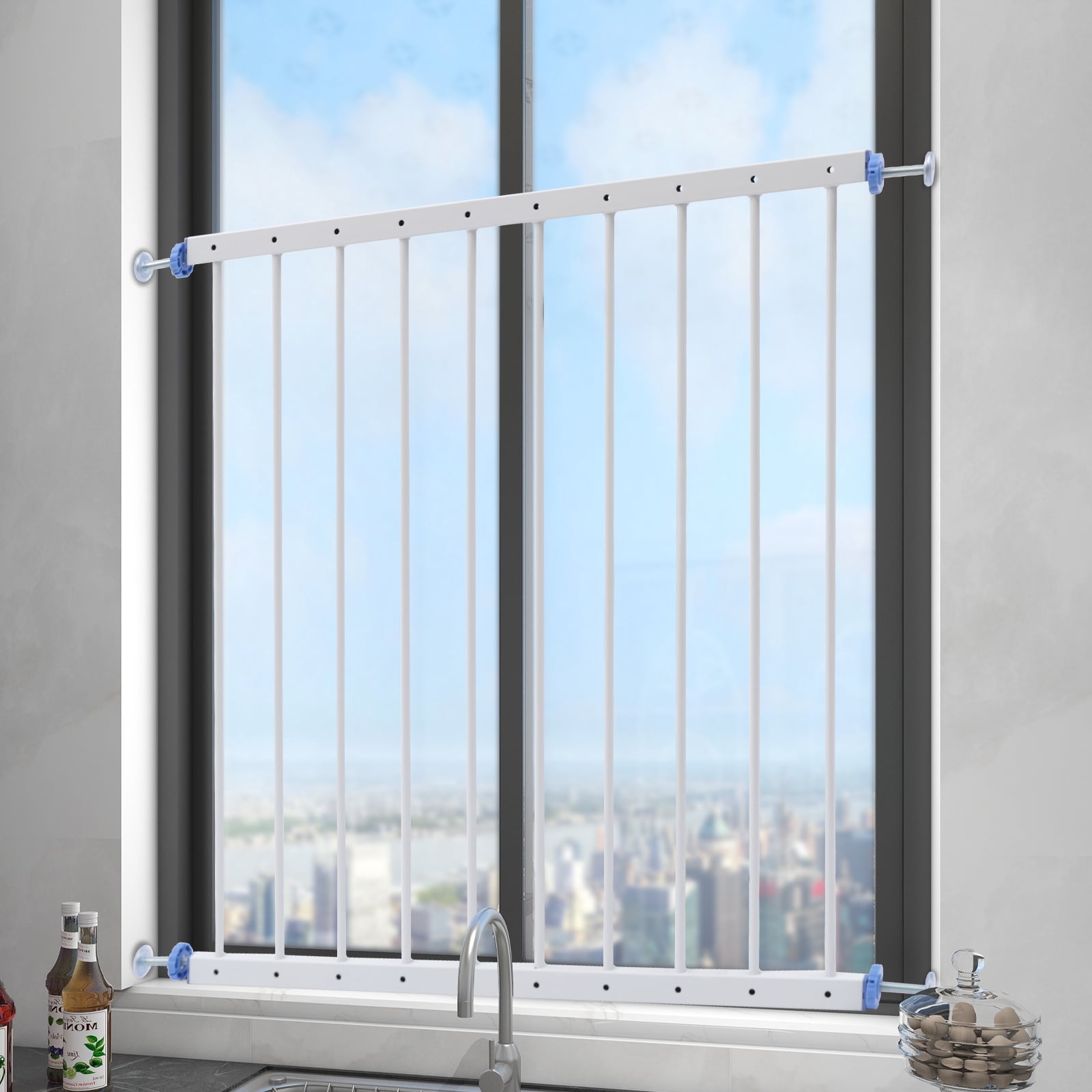 Safety Window Guard, 30.7-34.3in Adjustable, Iron Fixed Window Guard Bar Security Grills for Home Use (1 Panel)