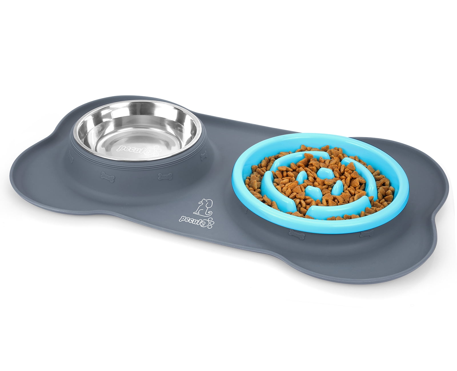 Pecute Dog Bowls Stainless Steel Dog Bowl with No Spill Non-Skid Silicone Mat Double Pet Bowls Slow Feeder Bowl for Dogs Cats and Pets 