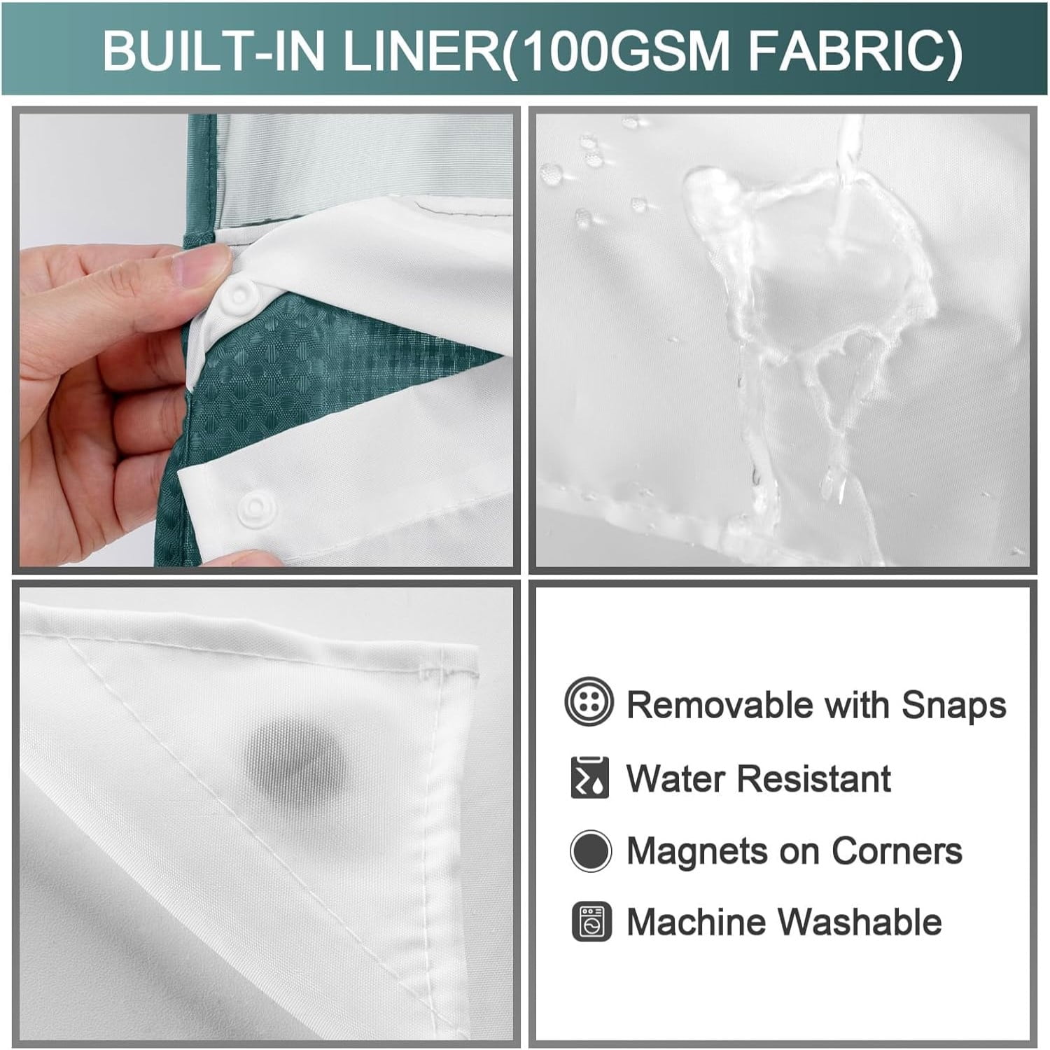 Zrodlmo No Hook Fabric Shower Curtain with Snap-in Liner, Waffle Waterproof and Mildew Resistant Bathroom Curtain, 72"x 74", Seaweed Green