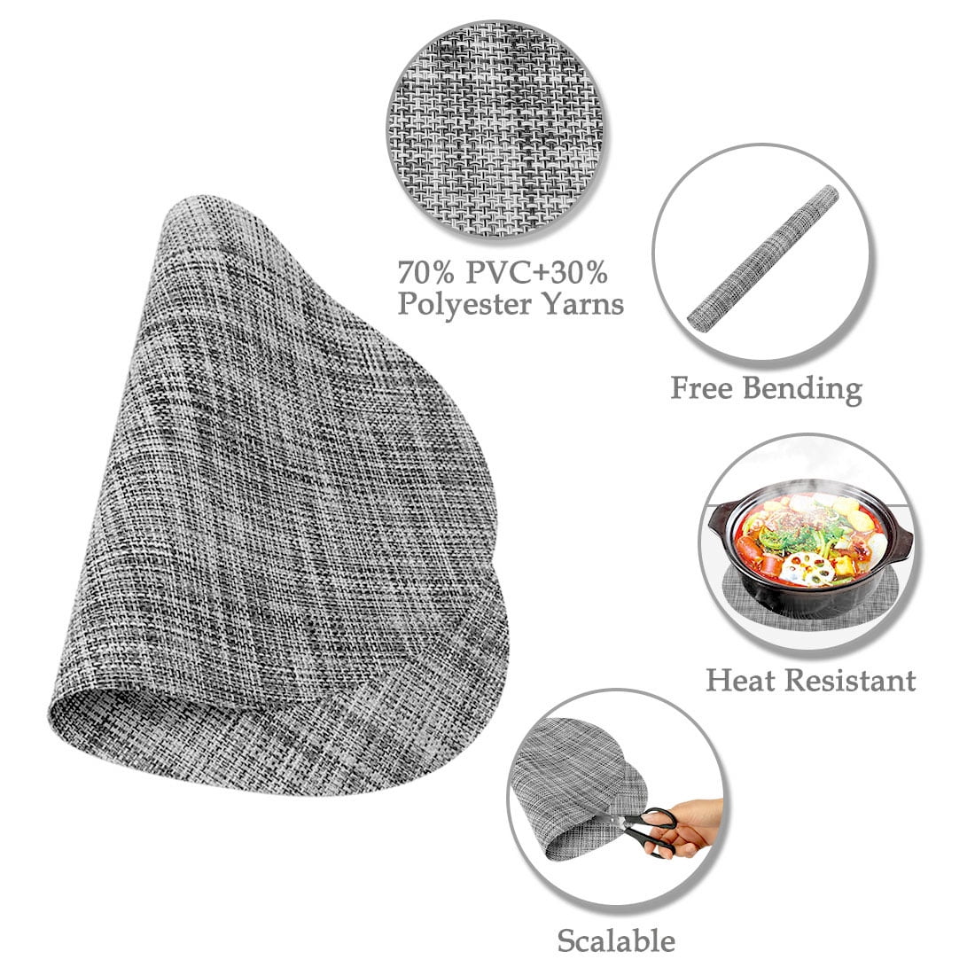 Unique Bargains Washable Insulation Mats Woven Oval Placemats Gray 18" x 12" 6 Pcs