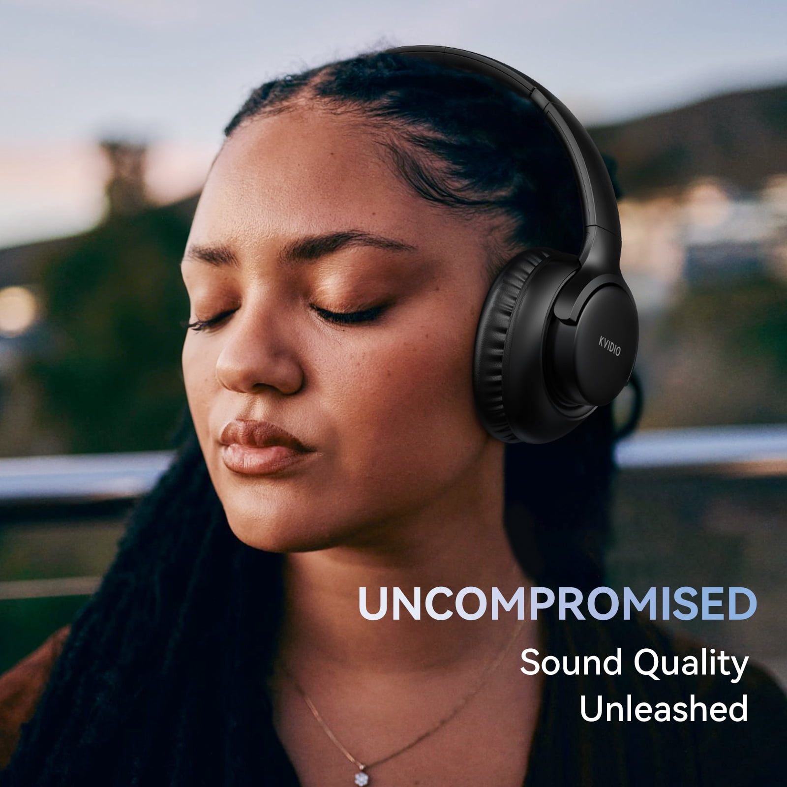 KVIDIO Bluetooth Headphones, Wireless Headphones with Microphone, 65H Running Time, over-Ear Headphones for Computer Laptop Travel Home Office PC (Black) thumbnail 4