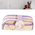 thumbnail image 1 of Cute Pencil Bag Double Layer Large Capacity Canvas Stationery Pen Case for Students Beige, 1 of 3