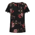 thumbnail image 4 of Summer Saving Wycnly Womens Shirts Sexy Lace Trim Lightweight Keyhole Pullover Tops Summer Short Sleeve Crewneck Ladies Flowers Print Tops and Blouses Black m, 4 of 6