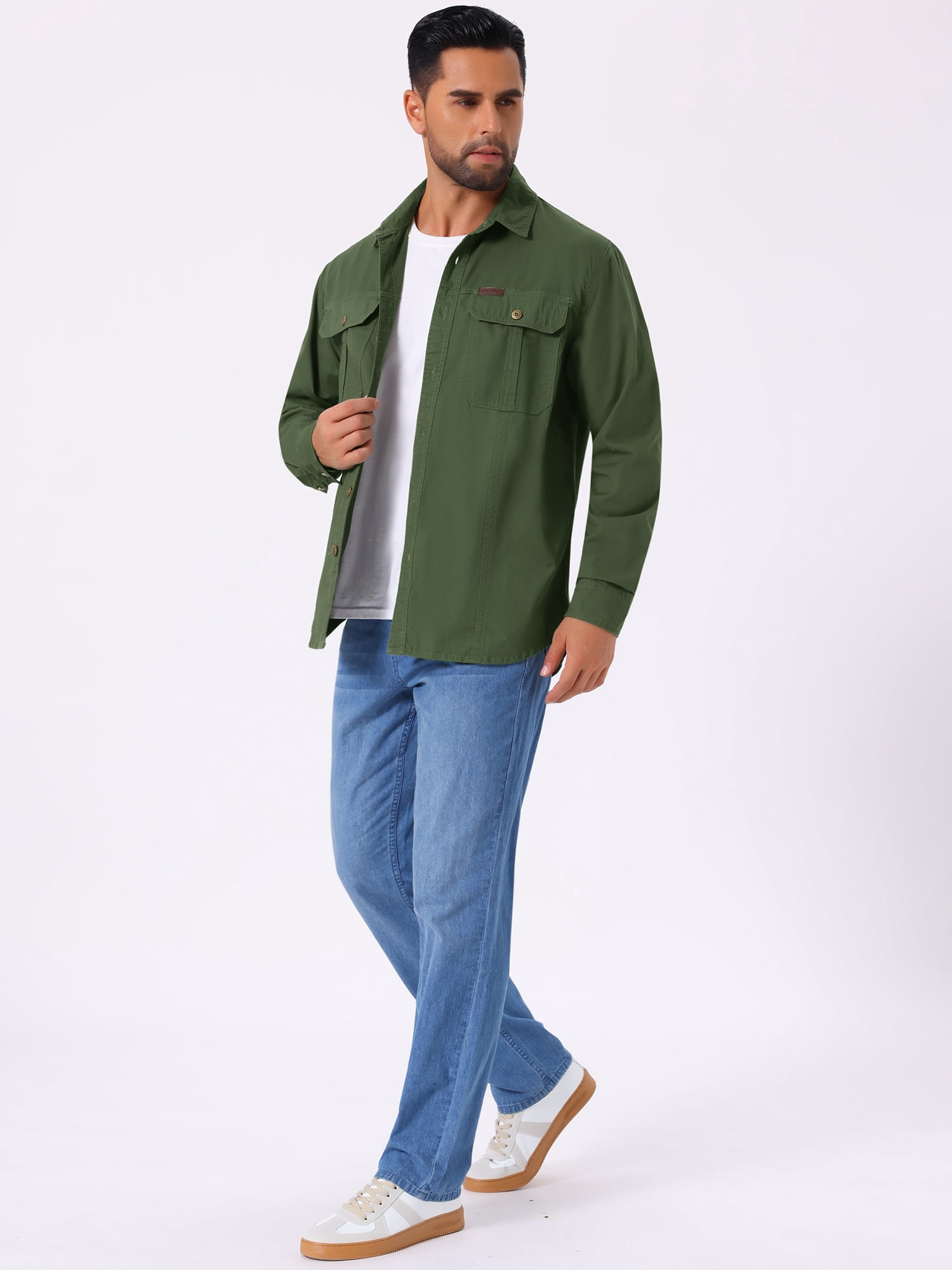 DARING DIVA Men's Casual Workwear Long Sleeve Button Down Hiking Shirts S Olive Green