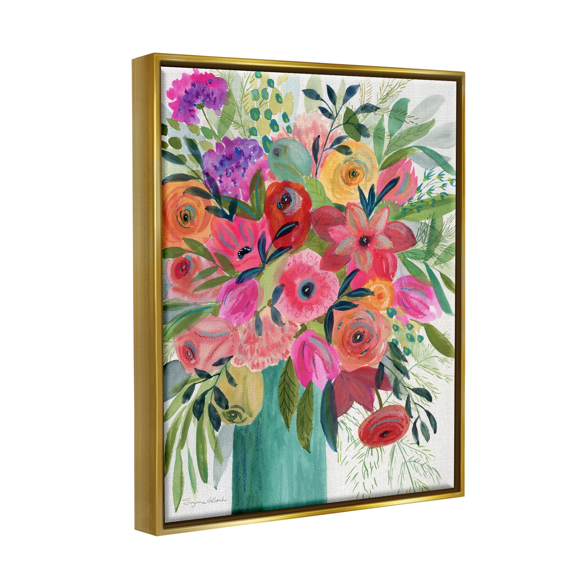 Stupell Industries Bold Red & Pink Mixed Bouquet Botanical & Floral Painting Gold Floater Framed Art Print Wall Art