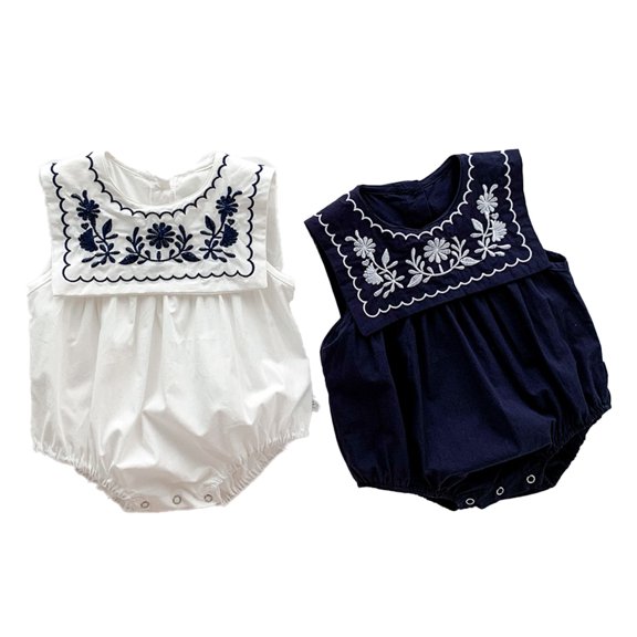 LYMAYTER Infant Baby Girl Romper Ruffle Sleeveless Embroidery Vintage Summer Cute Wear 3M-24M