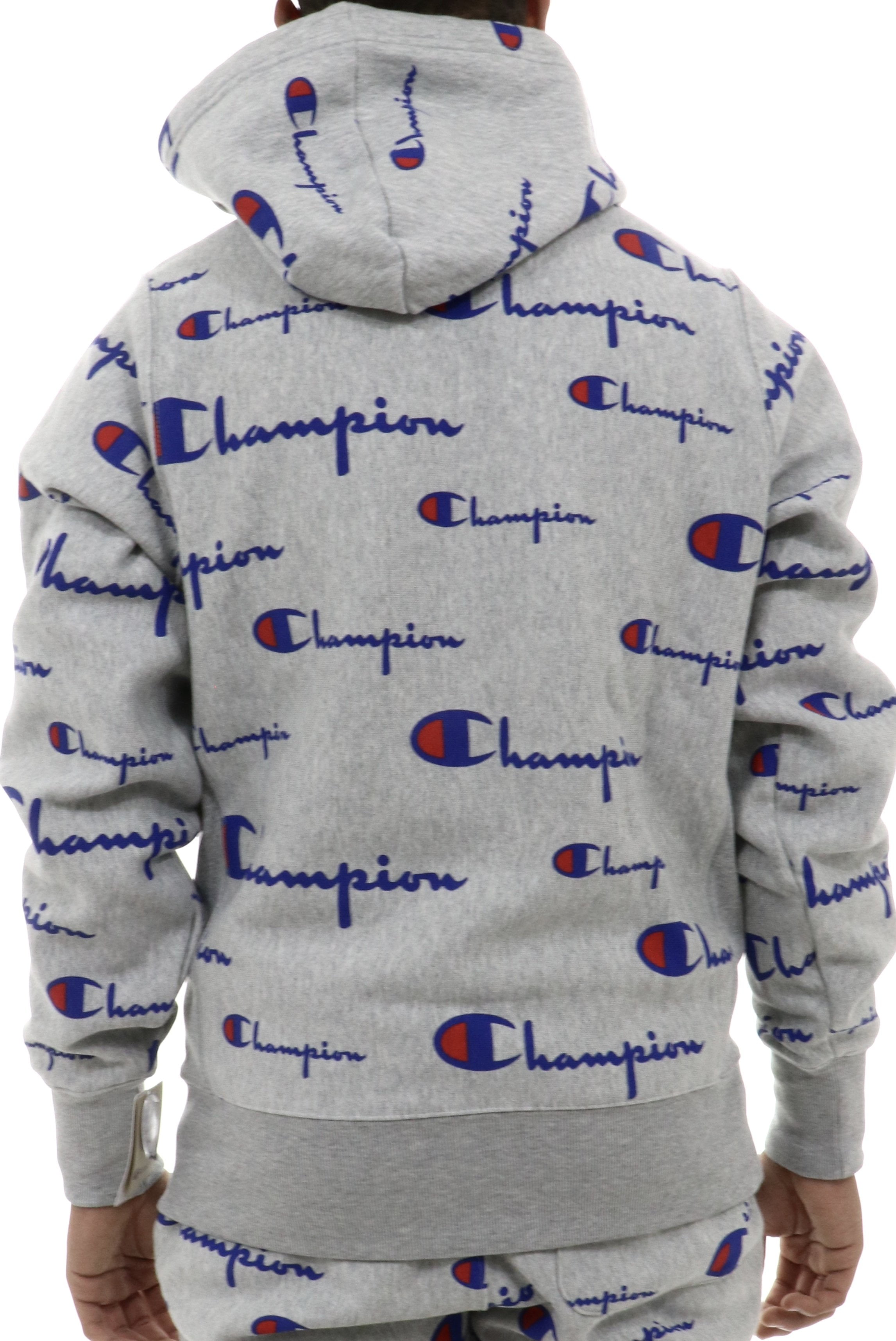 Men's champion reverse weave cheap allover print large script hoodie