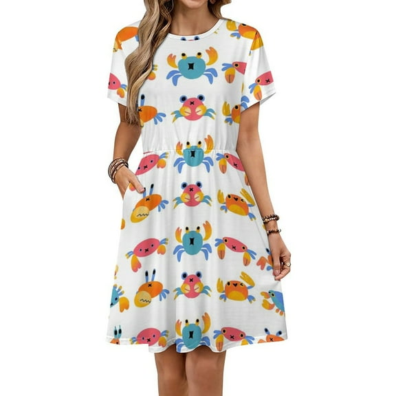 Cute Crab Sundress Short Sleeve Dress Summer Women Clothes Dress for Women Dresses