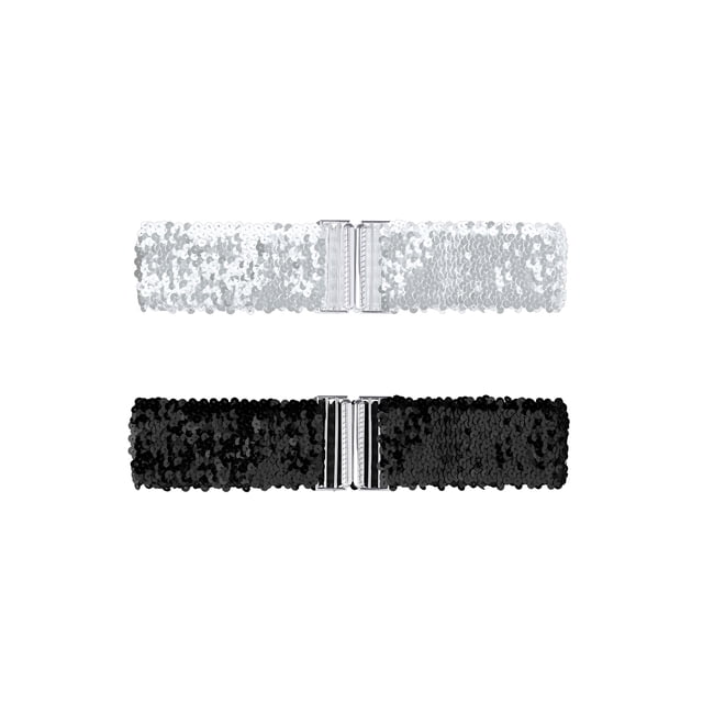 Cinturones elásticos anchos de mujer Inspire Chic con hebillas entrelazadas y decoración de lentejuelas, 2 piezas en plata y otros colores