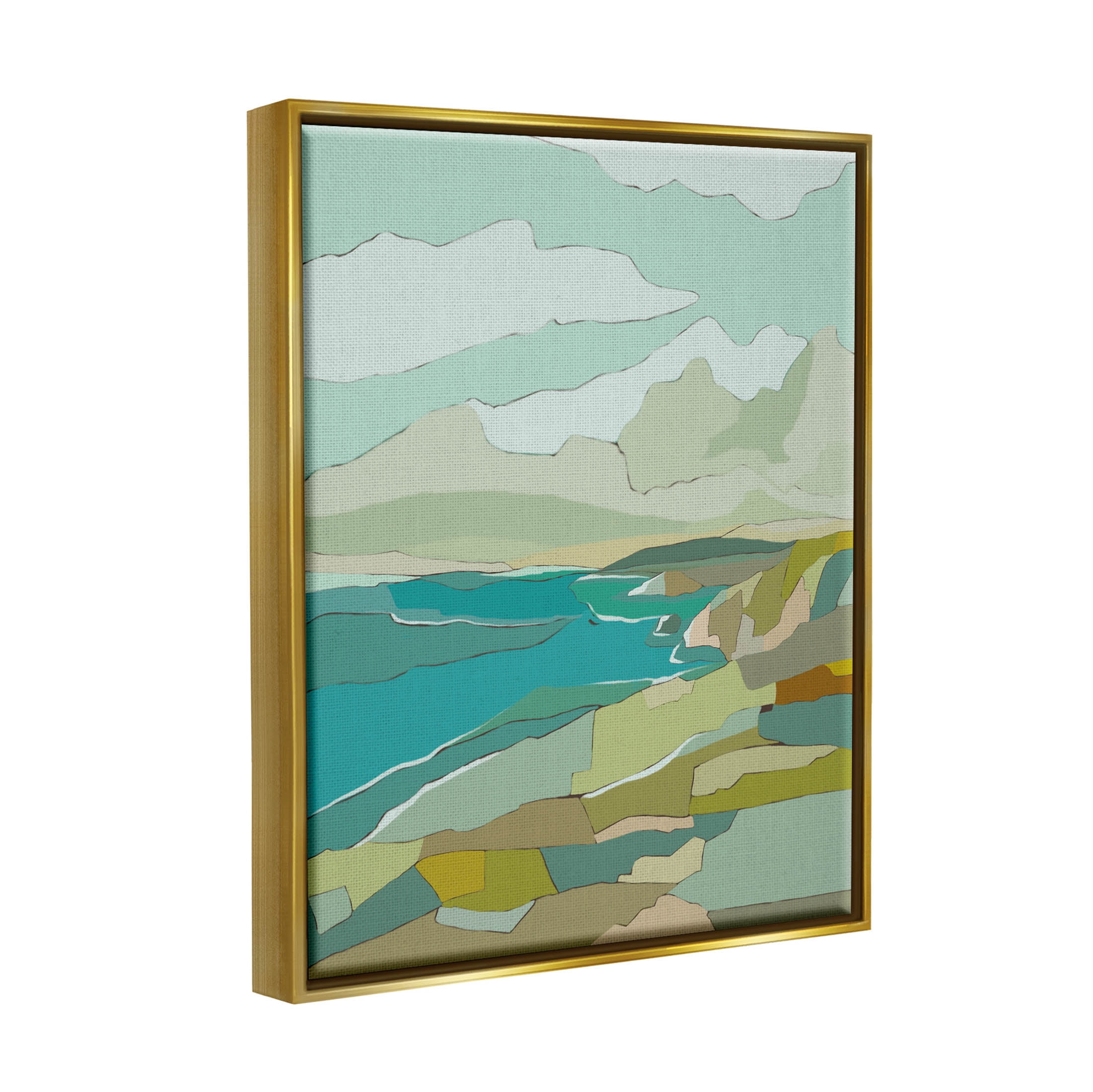 Stupell Industries Contemporary Mountainous Blocked Shore Graphic Art Metallic Gold Floating Framed Canvas Print Wall Art, Design by Nikita Jariwala