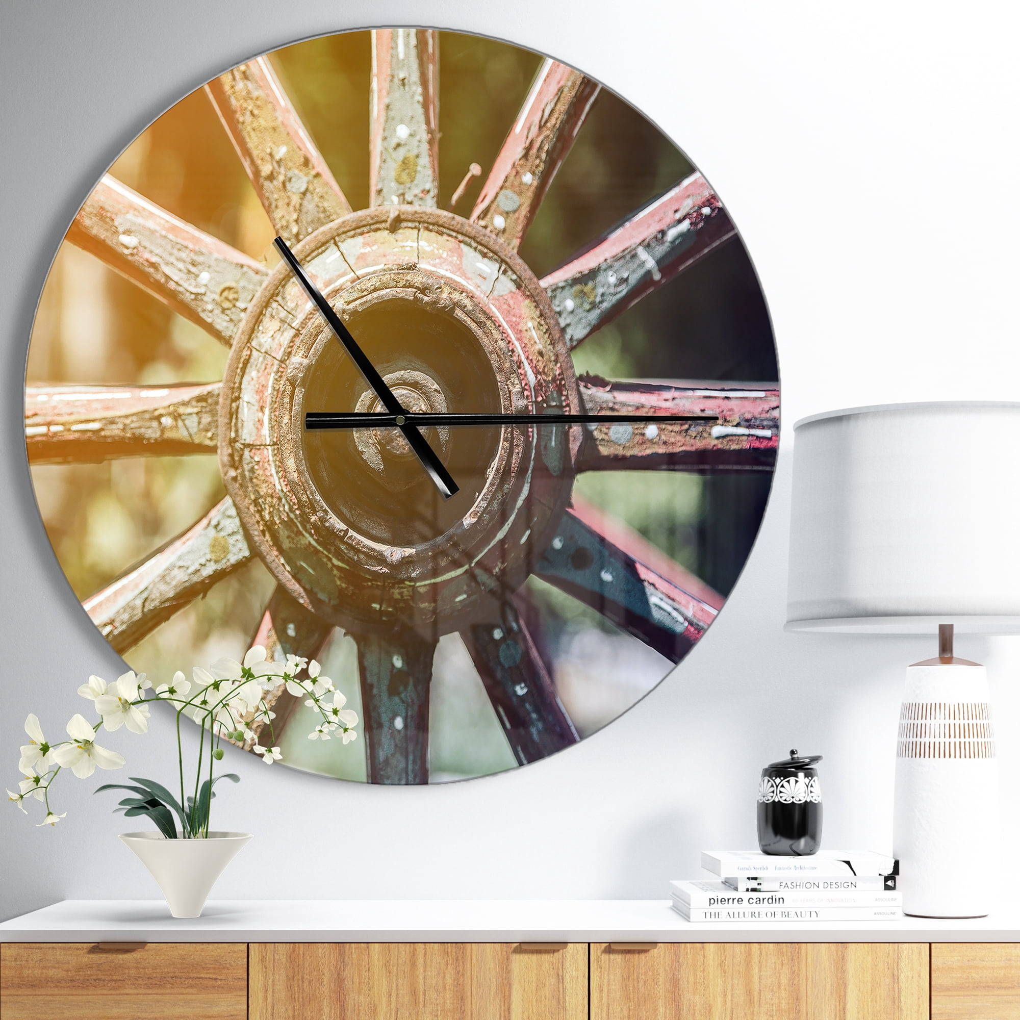 Designart 'Country Wagon Wheel Closeup ' Farmhouse wall clock
