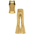 thumbnail image 4 of Alvivi Women's Disco Dance Outfits Metallic Racerback Tank Top with Flare Leg Pants Sets Gold S, 4 of 7