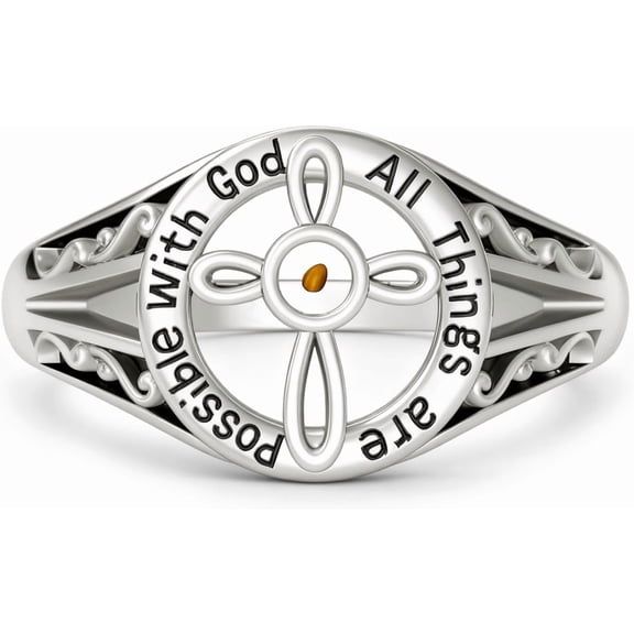 SISGEM Cross Ring Sterling Silver Mustard Seed Rings Christian Faith Ring With God All Things Are Possible Religious Jewelry Gifts for Women Size 6-9