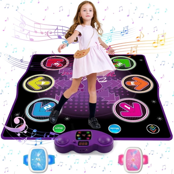 Dance mat, Dance Pad with LED Lights, Adjustable Volume, Built-in Music, Dance Game Toy Gift for Kids Age 3  Girls Boys