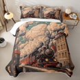 thumbnail image 2 of Castle Fairy Vintage Steam Train Quilt Full,Town Cloudscape Full Bedspread Sets for Themed Bedroom,Red Black, 2 of 7