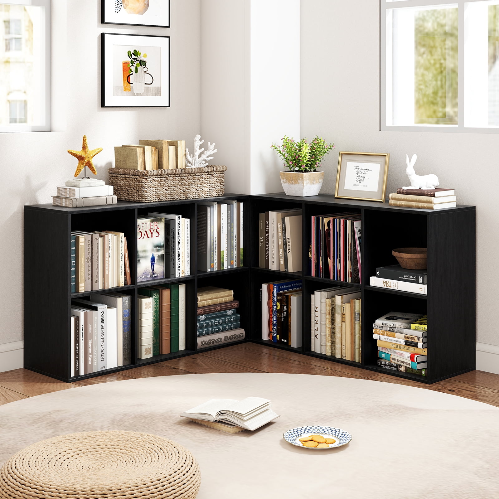 Costway 6-Cube Bookcase Modern 3-Tier Storage Organizer Horizontal Vertical Bookshelf Black