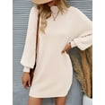 thumbnail image 4 of YOGAFOX Women's Fall Oversized Turtleneck Lantern Sleeve Casual Knit Mini Dress Apricot M, 4 of 5