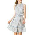 thumbnail image 1 of INSPIRE CHIC Junior's Floral Half Placket a-Line Belted Sleeveless Dress, 1 of 6