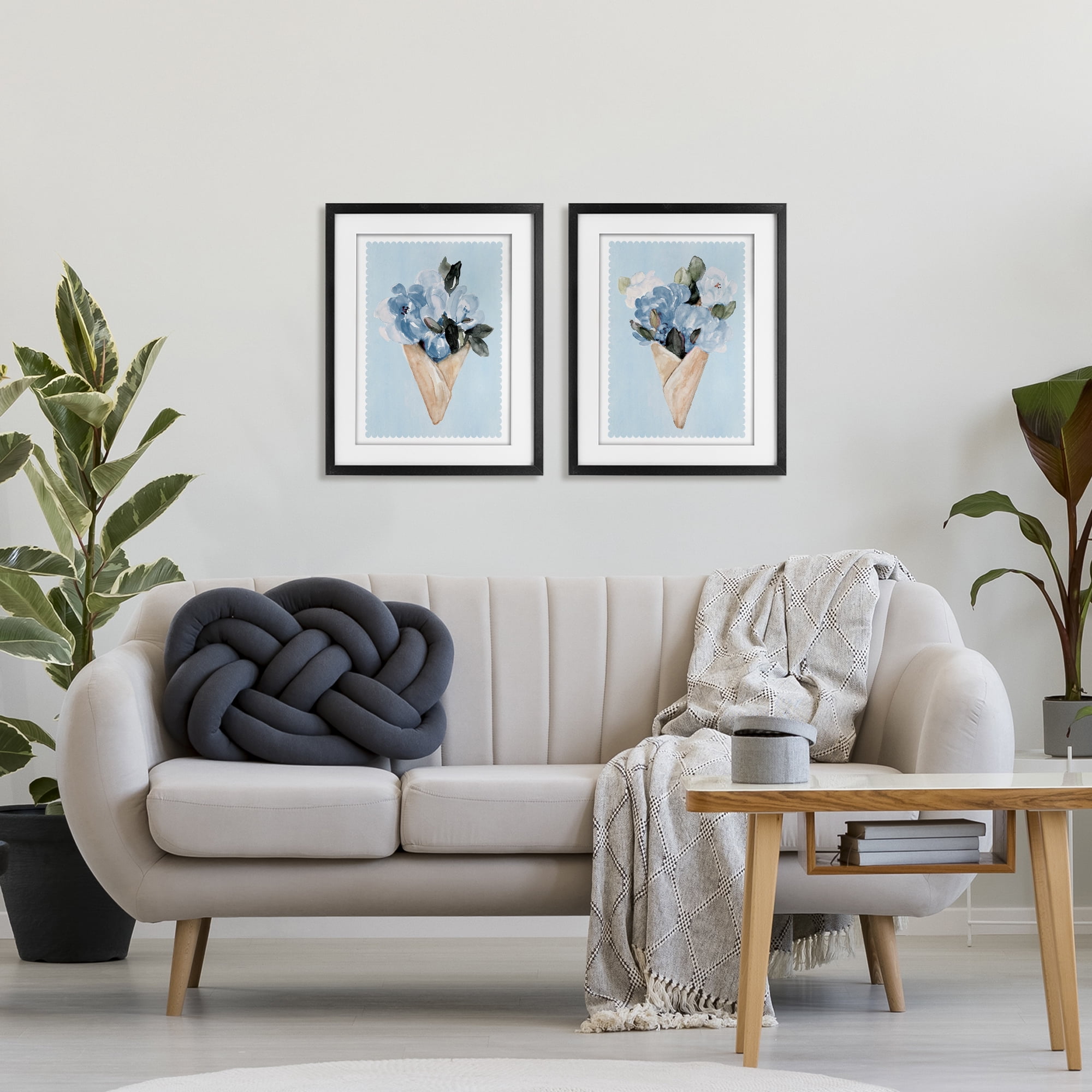 Stupell Industries Blue Flower Gift Bouquets 2 Piece Black Framed Print Under Glass Set, design by Lanie Loreth