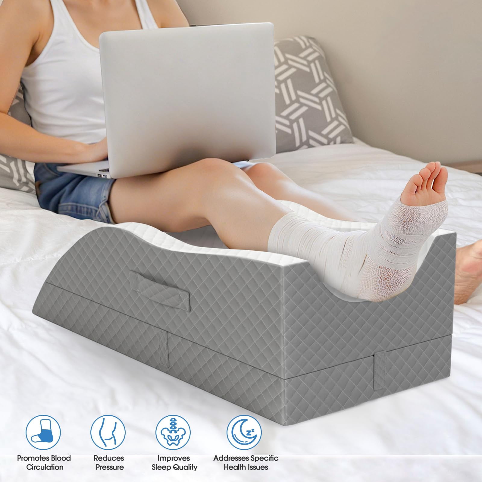 Elevation Pillows For Leg After  Memory Foam Adjustable Wedge Pillow Injury Or Rest Ankle Sleeping Grey/double