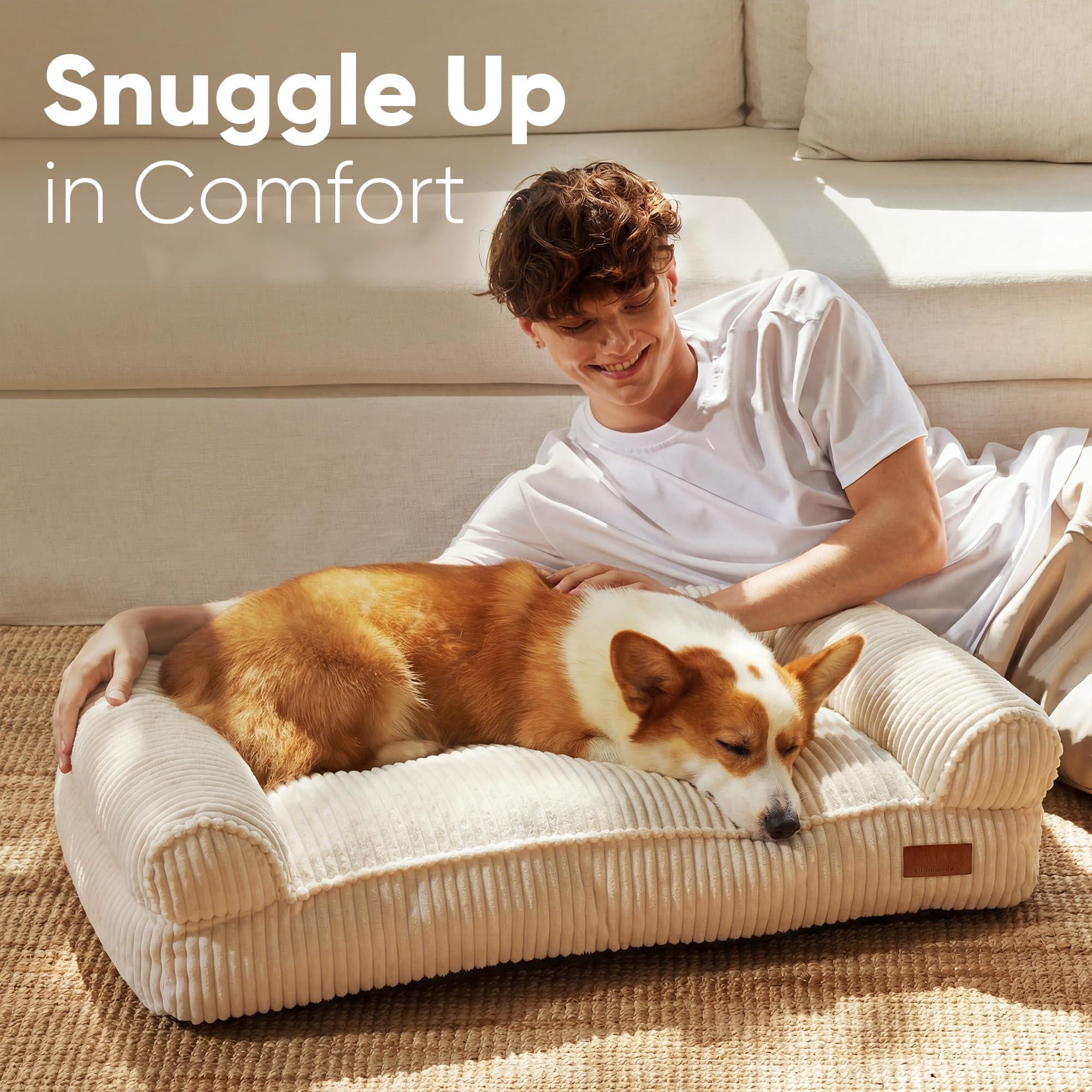Pet Bed Cream Corduroy Orthopedic Washable Cover Waterproof for Small Dogs and Cats