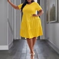 thumbnail image 4 of AURA Womens Yellow Knit A Line Midi Dress Short Sleeve Crewneck High Waist Ruffle Trim 1XL 3XL, 4 of 6