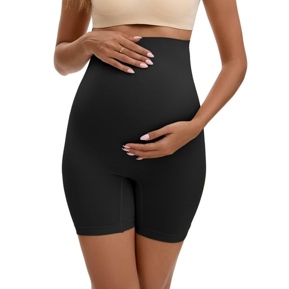 INSPIRE CHIC Women's Maternity High Waist Thigh Slimmers for Under Dresses Soft Comfort Pregnancy Shapewear S Black