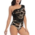 thumbnail image 3 of Rateoe Cyber Skeleton With Tattoos Pattern Women One Piece Swimsuits Tummy Control One Shoulder Bathing Suits Ruffle Swimwear-XX-Large, 3 of 6