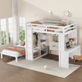 thumbnail image 4 of [Luckynote]Full XL/Full over Twin Bunk Bed with Dismountable Lower Bed and Desk, Solid Wood Bunk Beds Frame with Built-in Shelves and Wardrobe, Can be Converted into Loft Bed, White, 4 of 10