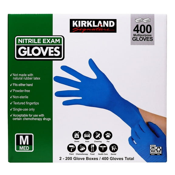 Kirkland Signature Nitrile Exam Gloves, Powder Free, Medium (400 Count)