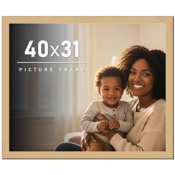 40x31 Frame Natural Wood Picture Frame | 0.75 Inch Moulding Width | with UV Acrylic Plexiglass,