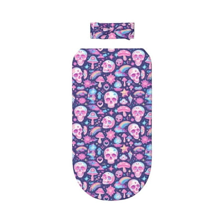 

Lafuoo mushroom rainbow color Skull Pattern 0-6 Months Newborn Swaddle Bag Headband Set for Girls Clothes Baby Care Products