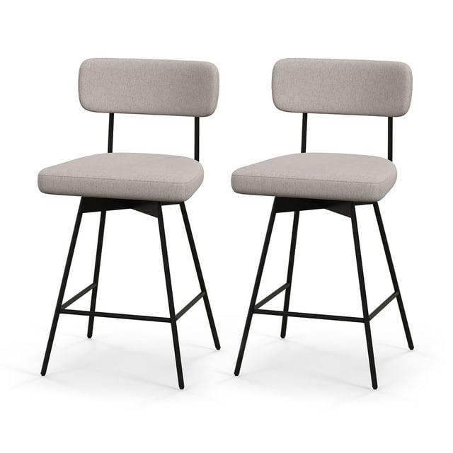 Gymax Bar Stools Set of 2 Modern Upholstered 360ºSwivel Bar Chairs 25'' Counter Height Barstools Beige