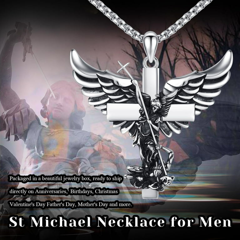 CHENGHONG Ciondolo San Michele Arcangelo In Argento 925 - Collana Uomo E Donna, Regalo Religioso - 4