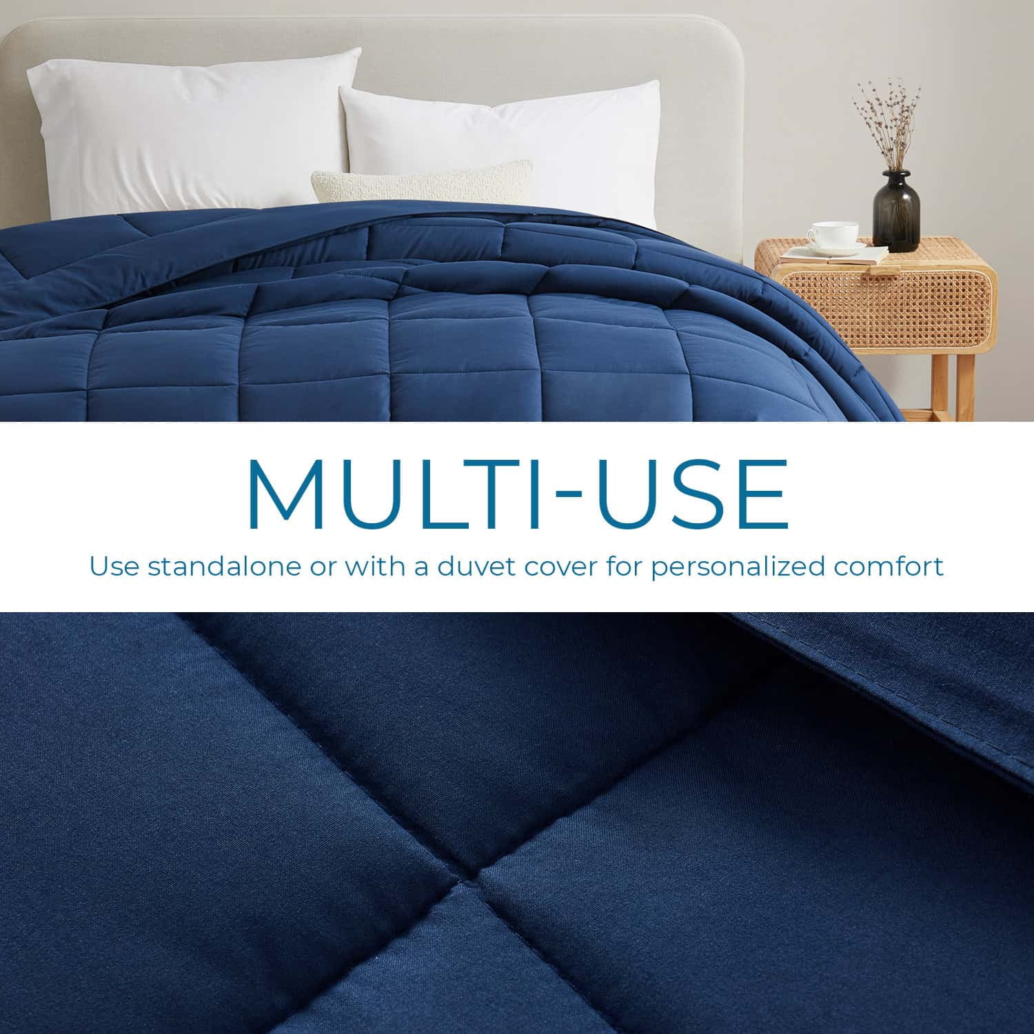 LammaLoe Oversized King Comforter, Quilted Down Alternative Comforter, All Season Duvet Insert with Corner Tabs, Navy