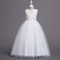 thumbnail image 4 of hengsof Girls Fashion Floral Print Solid Sleeveless Round Neck Mesh Dress Sweet Flower Girl Formal Gown for Wedding Party 4-14 Years, 4 of 8