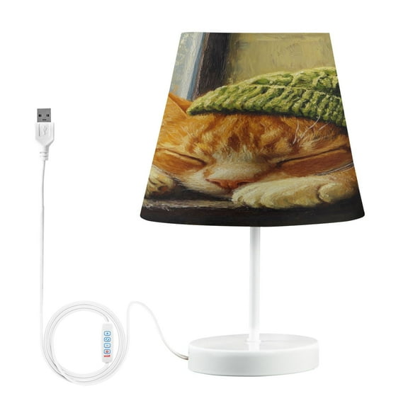 BZSMCE Table Lamp Creative Sleepping Green Caps Cat Simple Pattern Night Light
