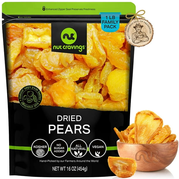 Sun Dried California Pears, No Sugar Added Fruit Snack 16oz by Nut Cravings