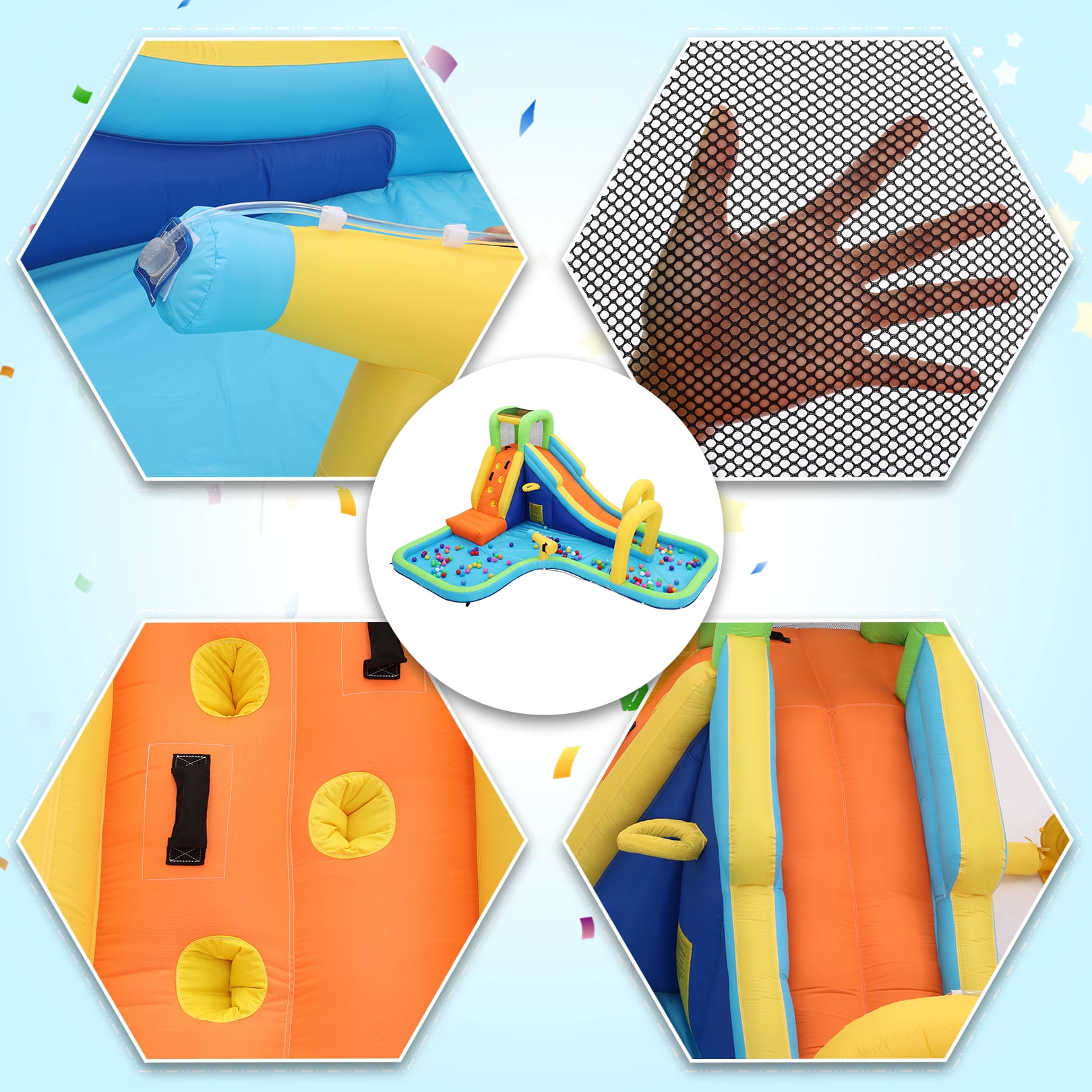 Funcid Inflatable Water Slide Bounce House for Kids, Dual Slides & Double Splash Pools, Ring Toss & Water Cannon, Arch & Overhead Sprinkler, Indoor Outdoor Play