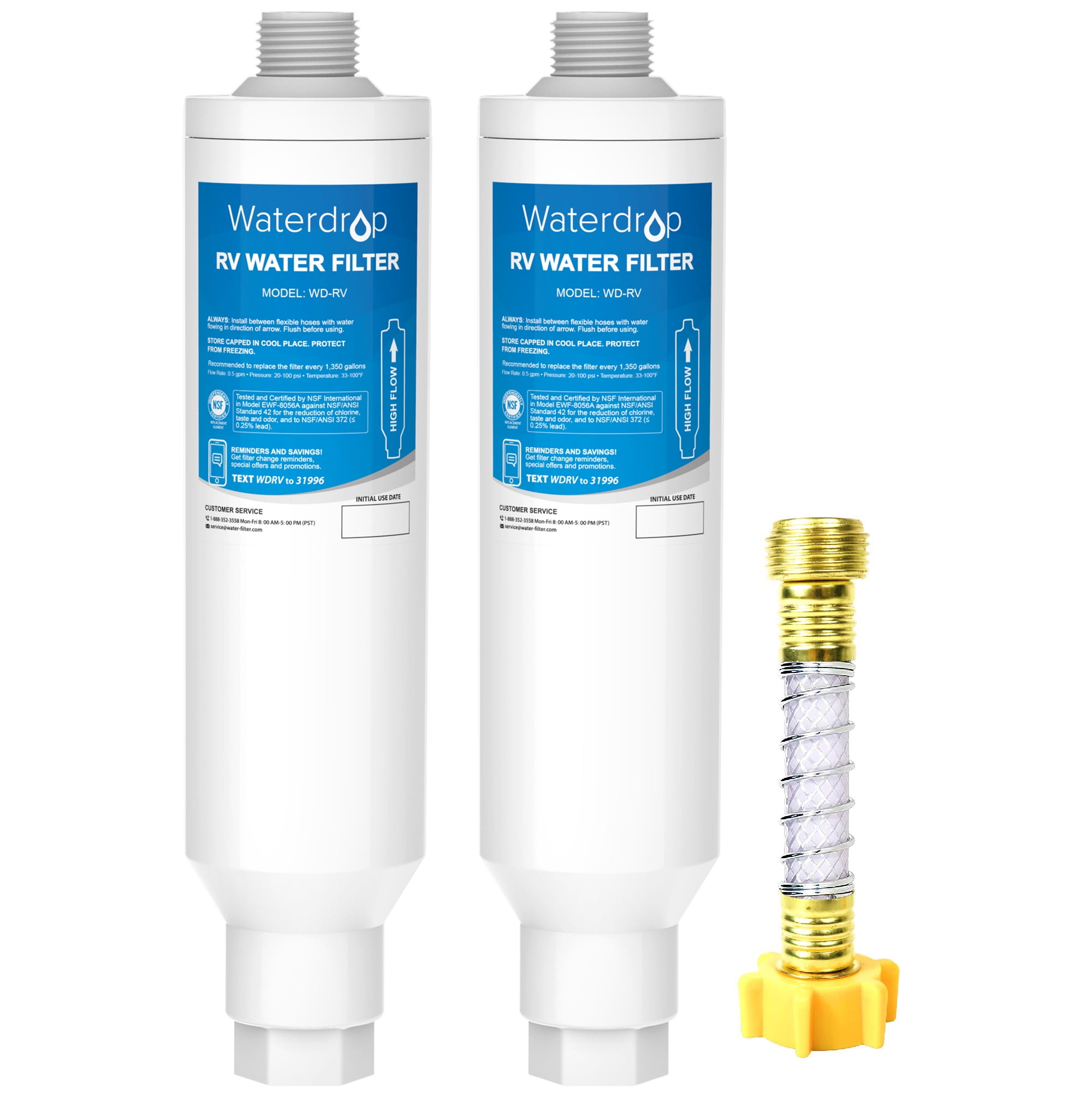 Waterdrop RV Inline Water Filters with 1 Flexible Hose Protector, NSF