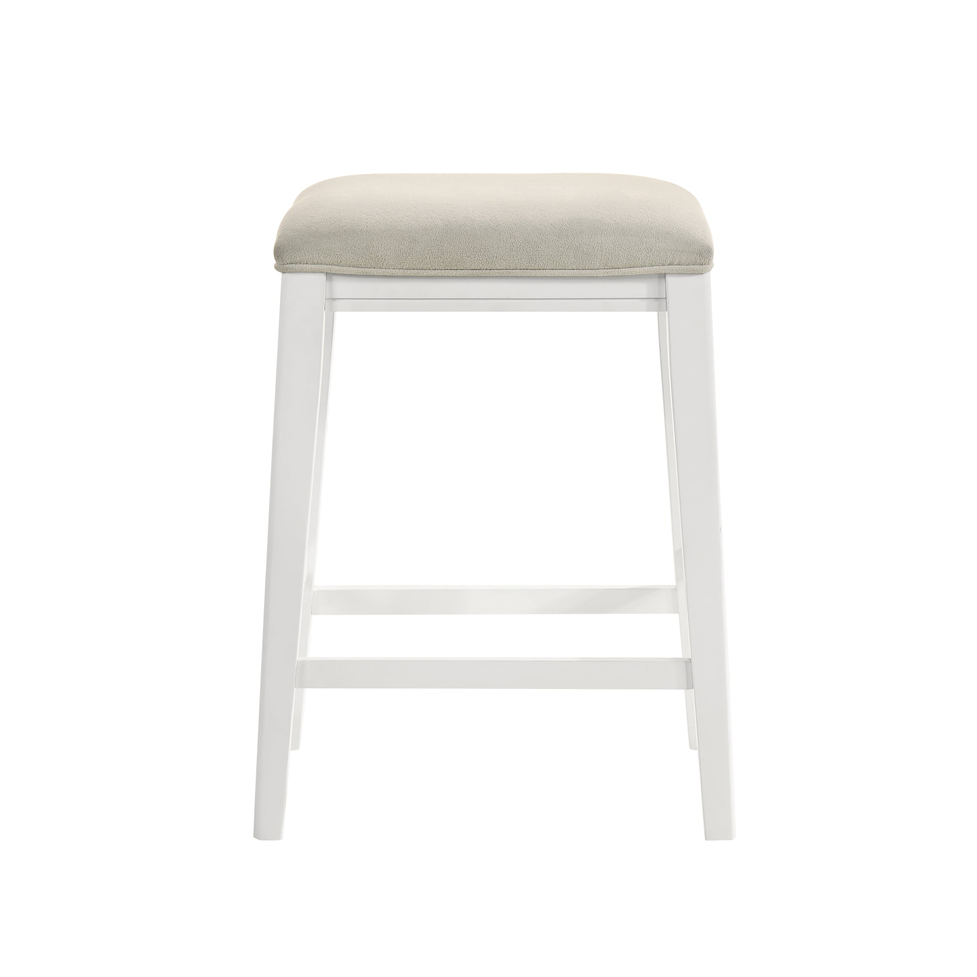 Jane Contemporary Transitional Wood Counter Height Kitchen Bar Stool in White Finish with Cream Fabric Upholstered Seat