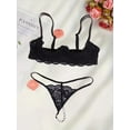 thumbnail image 2 of Womens Bra and Panty Set Pearl Lace Thong Bralette Unlined Busiter Balconette Teddy Bra Half Cup Lace Bra, 2 of 6