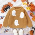 thumbnail image 4 of NOLDARES Toddler Baby Halloween Outfit Boy Girl Pumpkin Sweaters Crewneck Pullover Sweater Long Sleeve Sweater Fall Clothes,A140-Khaki, 4 of 7