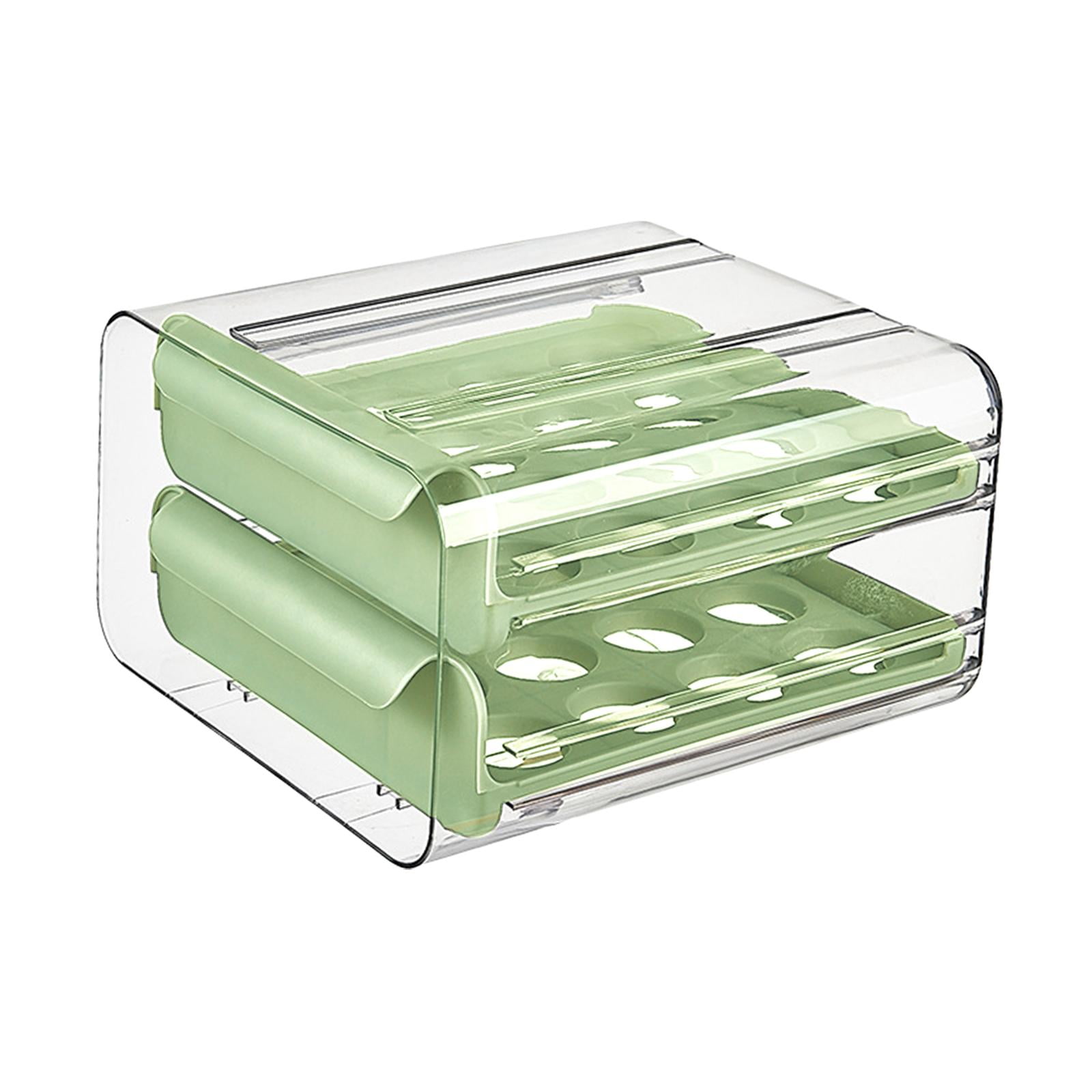 Fiocias 2 Layer Egg Holder Drawer Egg Fresh Storage Box Holds 32 Eggs Space Saving Clear