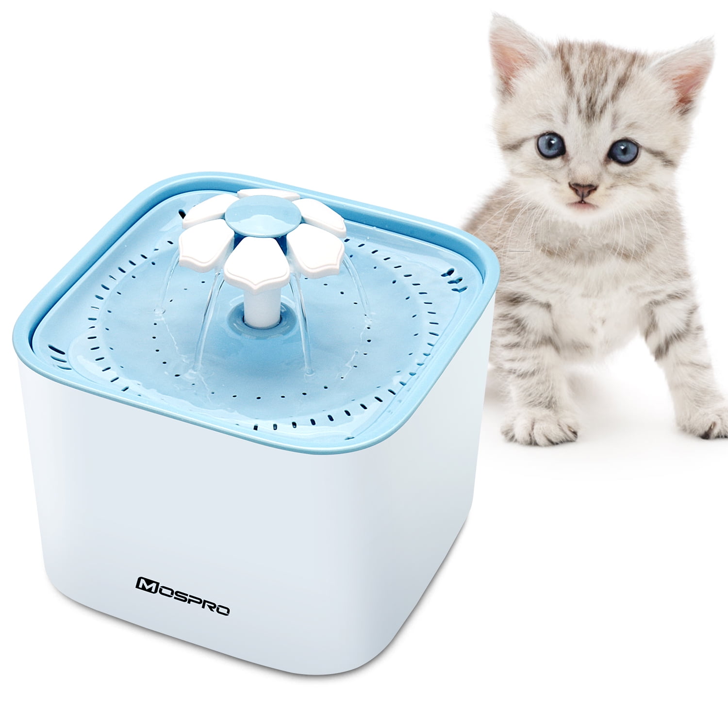 with Flower Pet Fountain Stainless Steel   2.4L Automatic Cat Water Fountain Dog Water Dispenser with 3 Replacement Filters & 1 Silicone Mat for Cats Dogs LED Indicator,Auto Power-off Multiple Pets 