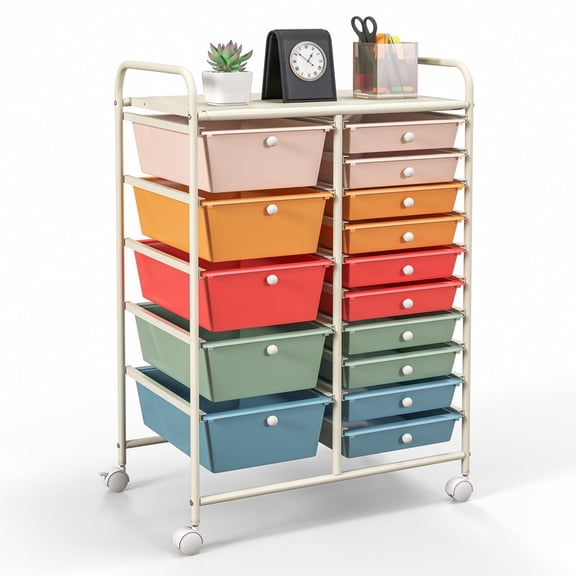 15 Drawer Rolling Storage Cart, Drawer Organizer with Wheels, Scrapbook Paper Office School Organizer,Deep Multicolor