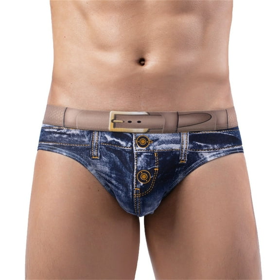 snowsong Mens Underwear Mens Swim Trunks Men's Denim Printed Underwear Cotton Briefs Bag Sexy Fashion Soft Comfortable Large Mens Sexy Underwear Black L