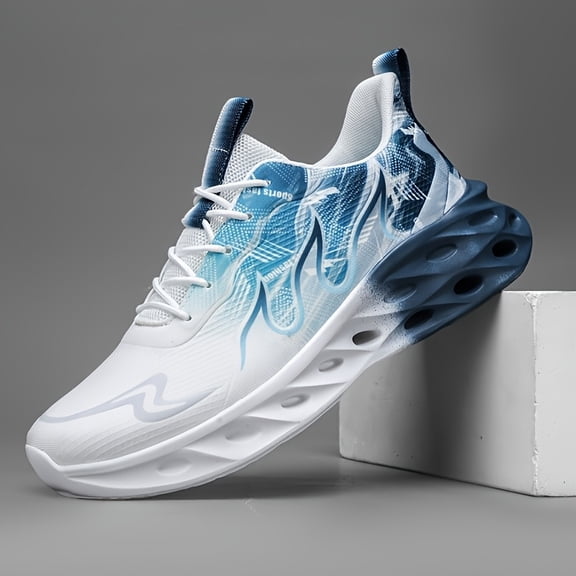 Men's Casual Sports Shoes with Flame Design, Fashionable, Lightweight, Breathable, and Non-Slip Dad Shoes